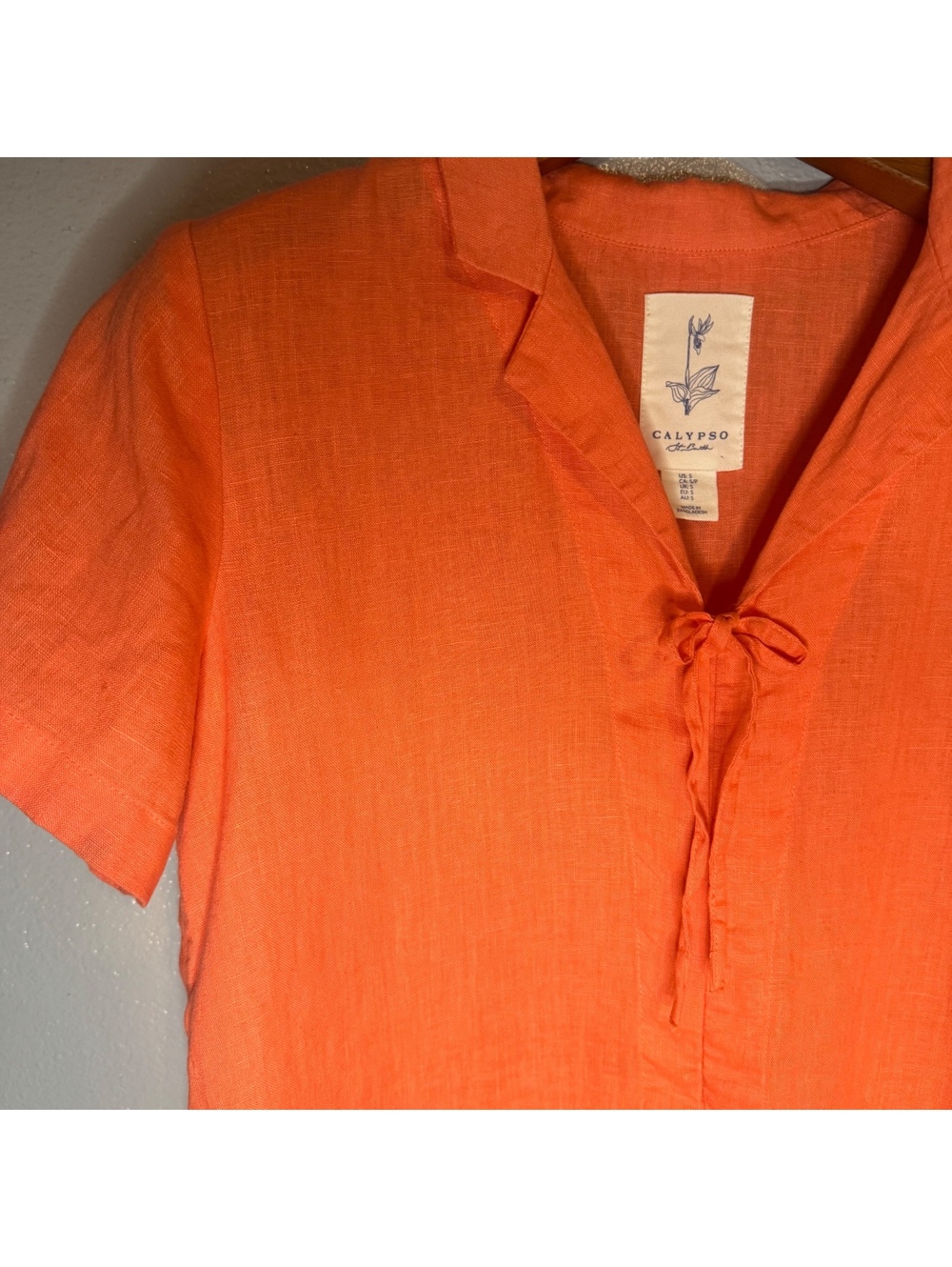 Calypso St. Barth Orange 100% Linen Tie Front Shirt Women’s Size Small - Picture 3 of 8